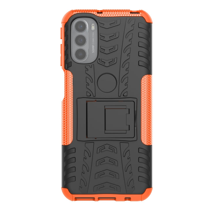 For Motorola Moto G31 / G41 Tire Texture TPU + PC Phone Case with Holder(Orange)