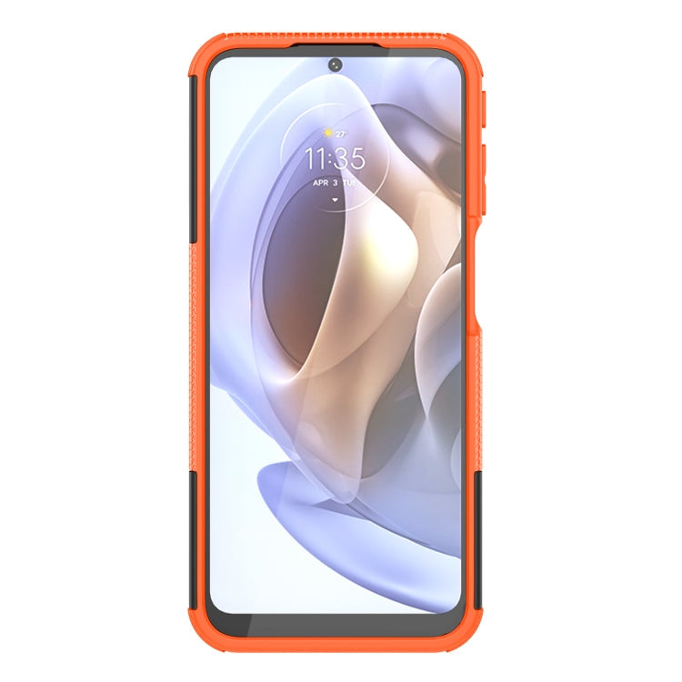 For Motorola Moto G31 / G41 Tire Texture TPU + PC Phone Case with Holder(Orange)