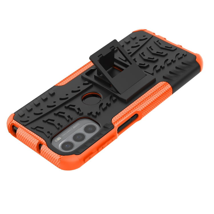 For Motorola Moto G31 / G41 Tire Texture TPU + PC Phone Case with Holder(Orange)