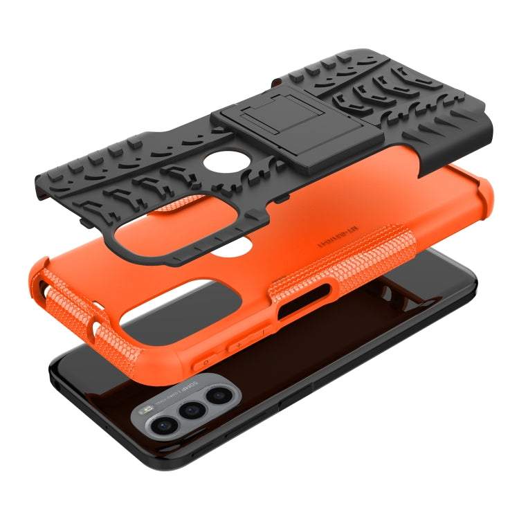 For Motorola Moto G31 / G41 Tire Texture TPU + PC Phone Case with Holder(Orange)