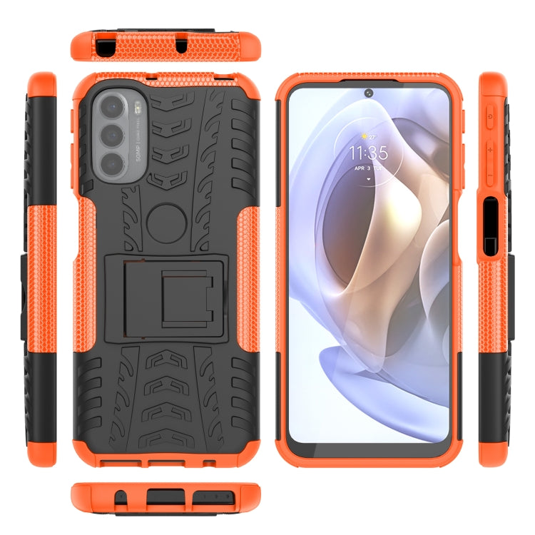 For Motorola Moto G31 / G41 Tire Texture TPU + PC Phone Case with Holder(Orange)