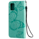 For Galaxy A51 Pressed Printing Butterfly Pattern Horizontal Flip PU Leather Case with Holder & Card Slots & Wallet & Lanyard(Green)