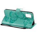 For Galaxy A51 Pressed Printing Butterfly Pattern Horizontal Flip PU Leather Case with Holder & Card Slots & Wallet & Lanyard(Green)