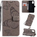 For Galaxy A51 Pressed Printing Butterfly Pattern Horizontal Flip PU Leather Case with Holder & Card Slots & Wallet & Lanyard(Grey)