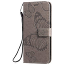 For Galaxy A51 Pressed Printing Butterfly Pattern Horizontal Flip PU Leather Case with Holder & Card Slots & Wallet & Lanyard(Grey)