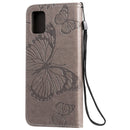 For Galaxy A51 Pressed Printing Butterfly Pattern Horizontal Flip PU Leather Case with Holder & Card Slots & Wallet & Lanyard(Grey)