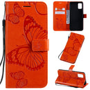For Galaxy A51 Pressed Printing Butterfly Pattern Horizontal Flip PU Leather Case with Holder & Card Slots & Wallet & Lanyard(Orange)