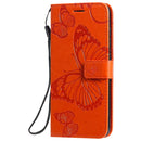 For Galaxy A51 Pressed Printing Butterfly Pattern Horizontal Flip PU Leather Case with Holder & Card Slots & Wallet & Lanyard(Orange)