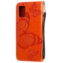 For Galaxy A51 Pressed Printing Butterfly Pattern Horizontal Flip PU Leather Case with Holder & Card Slots & Wallet & Lanyard(Orange)