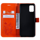 For Galaxy A51 Pressed Printing Butterfly Pattern Horizontal Flip PU Leather Case with Holder & Card Slots & Wallet & Lanyard(Orange)