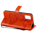 For Galaxy A51 Pressed Printing Butterfly Pattern Horizontal Flip PU Leather Case with Holder & Card Slots & Wallet & Lanyard(Orange)