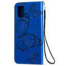 For Galaxy A51 Pressed Printing Butterfly Pattern Horizontal Flip PU Leather Case with Holder & Card Slots & Wallet & Lanyard(Blue)