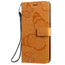 For Galaxy A51 Pressed Printing Butterfly Pattern Horizontal Flip PU Leather Case with Holder & Card Slots & Wallet & Lanyard(Yellow)