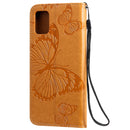 For Galaxy A51 Pressed Printing Butterfly Pattern Horizontal Flip PU Leather Case with Holder & Card Slots & Wallet & Lanyard(Yellow)