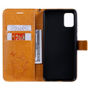 For Galaxy A51 Pressed Printing Butterfly Pattern Horizontal Flip PU Leather Case with Holder & Card Slots & Wallet & Lanyard(Yellow)