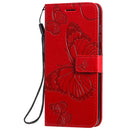 For Galaxy A51 Pressed Printing Butterfly Pattern Horizontal Flip PU Leather Case with Holder & Card Slots & Wallet & Lanyard(Red)