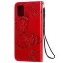 For Galaxy A51 Pressed Printing Butterfly Pattern Horizontal Flip PU Leather Case with Holder & Card Slots & Wallet & Lanyard(Red)