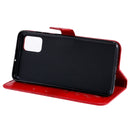 For Galaxy A51 Pressed Printing Butterfly Pattern Horizontal Flip PU Leather Case with Holder & Card Slots & Wallet & Lanyard(Red)