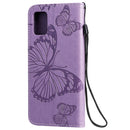 For Galaxy A51 Pressed Printing Butterfly Pattern Horizontal Flip PU Leather Case with Holder & Card Slots & Wallet & Lanyard(Purple)