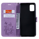 For Galaxy A51 Pressed Printing Butterfly Pattern Horizontal Flip PU Leather Case with Holder & Card Slots & Wallet & Lanyard(Purple)