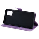 For Galaxy A51 Pressed Printing Butterfly Pattern Horizontal Flip PU Leather Case with Holder & Card Slots & Wallet & Lanyard(Purple)
