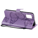 For Galaxy A51 Pressed Printing Butterfly Pattern Horizontal Flip PU Leather Case with Holder & Card Slots & Wallet & Lanyard(Purple)
