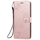 For Galaxy A51 Pressed Printing Butterfly Pattern Horizontal Flip PU Leather Case with Holder & Card Slots & Wallet & Lanyard(Rose Gold)