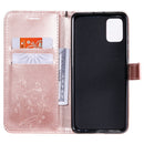 For Galaxy A51 Pressed Printing Butterfly Pattern Horizontal Flip PU Leather Case with Holder & Card Slots & Wallet & Lanyard(Rose Gold)