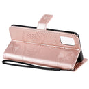 For Galaxy A51 Pressed Printing Butterfly Pattern Horizontal Flip PU Leather Case with Holder & Card Slots & Wallet & Lanyard(Rose Gold)