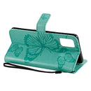 For Galaxy A71 Pressed Printing Butterfly Pattern Horizontal Flip PU Leather Case with Holder & Card Slots & Wallet & Lanyard(Green)