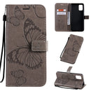 For Galaxy A71 Pressed Printing Butterfly Pattern Horizontal Flip PU Leather Case with Holder & Card Slots & Wallet & Lanyard(Grey)
