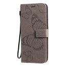 For Galaxy A71 Pressed Printing Butterfly Pattern Horizontal Flip PU Leather Case with Holder & Card Slots & Wallet & Lanyard(Grey)
