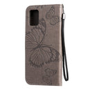 For Galaxy A71 Pressed Printing Butterfly Pattern Horizontal Flip PU Leather Case with Holder & Card Slots & Wallet & Lanyard(Grey)