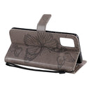 For Galaxy A71 Pressed Printing Butterfly Pattern Horizontal Flip PU Leather Case with Holder & Card Slots & Wallet & Lanyard(Grey)