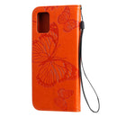 For Galaxy A71 Pressed Printing Butterfly Pattern Horizontal Flip PU Leather Case with Holder & Card Slots & Wallet & Lanyard(Orange)