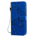 For Galaxy A71 Pressed Printing Butterfly Pattern Horizontal Flip PU Leather Case with Holder & Card Slots & Wallet & Lanyard(Blue)