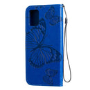For Galaxy A71 Pressed Printing Butterfly Pattern Horizontal Flip PU Leather Case with Holder & Card Slots & Wallet & Lanyard(Blue)
