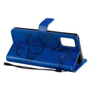For Galaxy A71 Pressed Printing Butterfly Pattern Horizontal Flip PU Leather Case with Holder & Card Slots & Wallet & Lanyard(Blue)