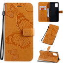 For Galaxy A71 Pressed Printing Butterfly Pattern Horizontal Flip PU Leather Case with Holder & Card Slots & Wallet & Lanyard(Yellow)