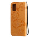 For Galaxy A71 Pressed Printing Butterfly Pattern Horizontal Flip PU Leather Case with Holder & Card Slots & Wallet & Lanyard(Yellow)