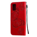For Galaxy A71 Pressed Printing Butterfly Pattern Horizontal Flip PU Leather Case with Holder & Card Slots & Wallet & Lanyard(Red)