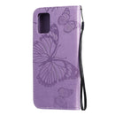 For Galaxy A71 Pressed Printing Butterfly Pattern Horizontal Flip PU Leather Case with Holder & Card Slots & Wallet & Lanyard(Purple)