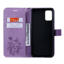 For Galaxy A71 Pressed Printing Butterfly Pattern Horizontal Flip PU Leather Case with Holder & Card Slots & Wallet & Lanyard(Purple)