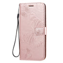 For Galaxy A71 Pressed Printing Butterfly Pattern Horizontal Flip PU Leather Case with Holder & Card Slots & Wallet & Lanyard(Rose Gold)