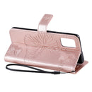 For Galaxy A71 Pressed Printing Butterfly Pattern Horizontal Flip PU Leather Case with Holder & Card Slots & Wallet & Lanyard(Rose Gold)