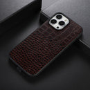 Crocodile Top Layer Cowhide Leather Case For iPhone 13 Pro(Coffee)