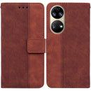 For Huawei P50 Geometric Embossed Leather Phone Case(Brown)
