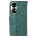 For Huawei P50 Geometric Embossed Leather Phone Case(Green)