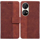 For Huawei P50 Pro Geometric Embossed Leather Phone Case(Brown)