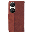 For Huawei P50 Pro Geometric Embossed Leather Phone Case(Brown)